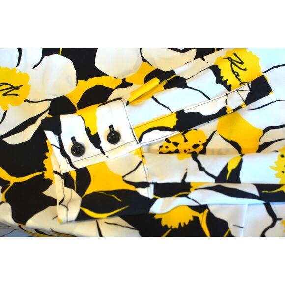 Karl Lagerfeld Paris Yellow & Black Floral Print Daffodil Button Front Blouse - Picture 4 of 6